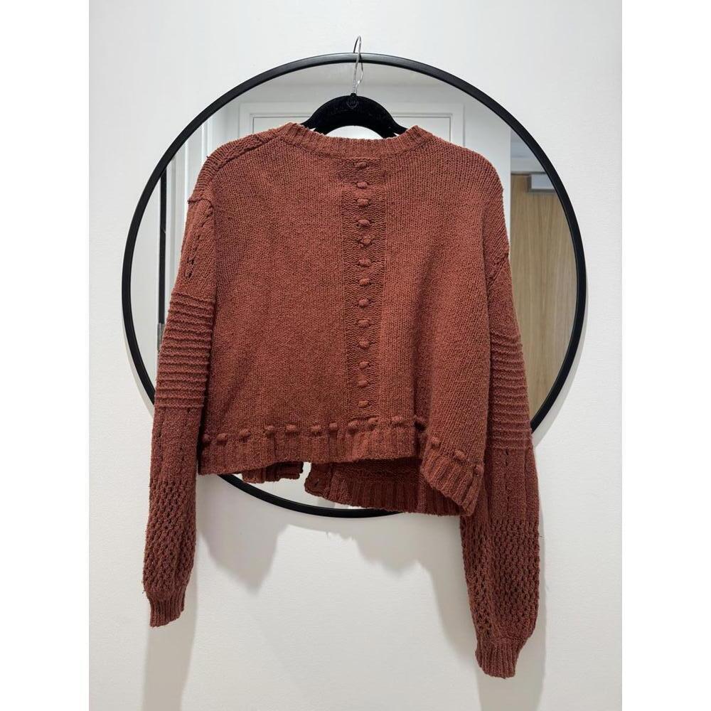 Pilcro Rust Cable-Knit Puff Sleeve Cardigan Sweater Size XS - Picture 3 of 4